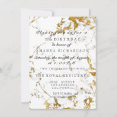 Invitation Minimalisme Gris Marbre blanc Or Anniversaire (Devant)