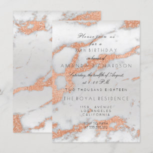 Invitation Minimalisme gris marbre or rose cuivre Anniversair