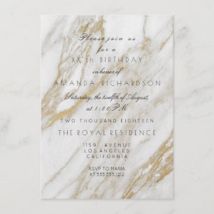 Invitation Minimalisme Gris Or Blanc Marbre Anniversaire