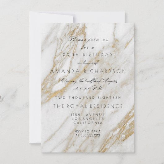 Invitation Minimalisme Gris Or Blanc Marbre Fête (Devant)
