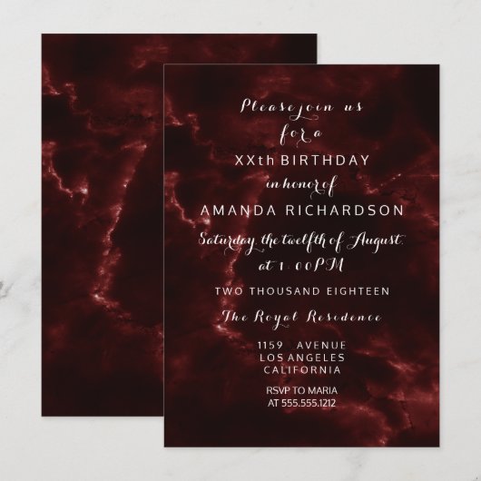 Invitation Minimalisme Maroon Bourgogne Marbre Événement Abst (Devant / Derrière)