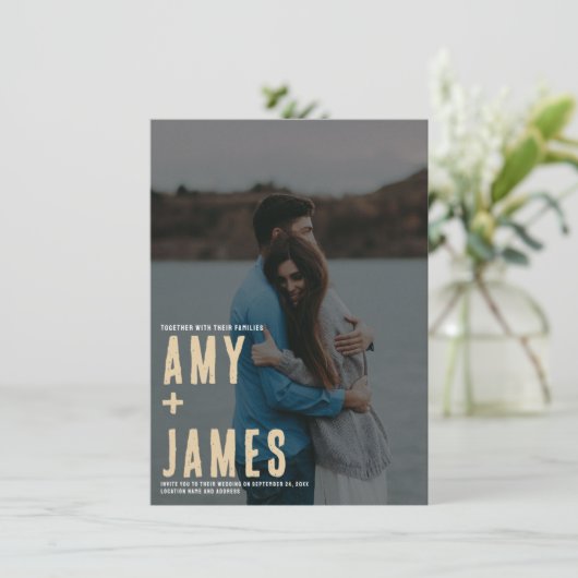 Invitation Minimalisme moderne avec photo et mariage de code (Debout devant)