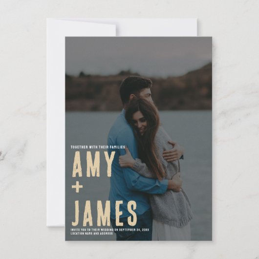 Invitation Minimalisme moderne avec photo et mariage de code  (Devant)