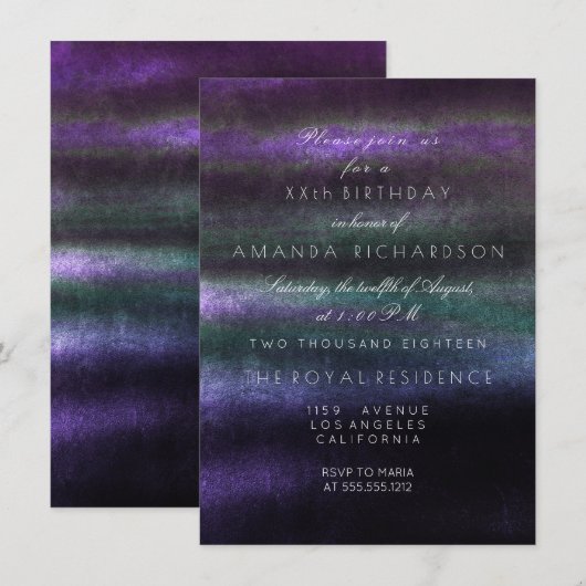 Invitation Minimalisme Ombre Vert Bleu Marine Violet Tropical (Devant / Derrière)
