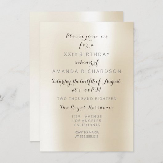 Invitation Minimalisme Pearly Ivory Creamy Pastel Metal Party (Devant / Derrière)