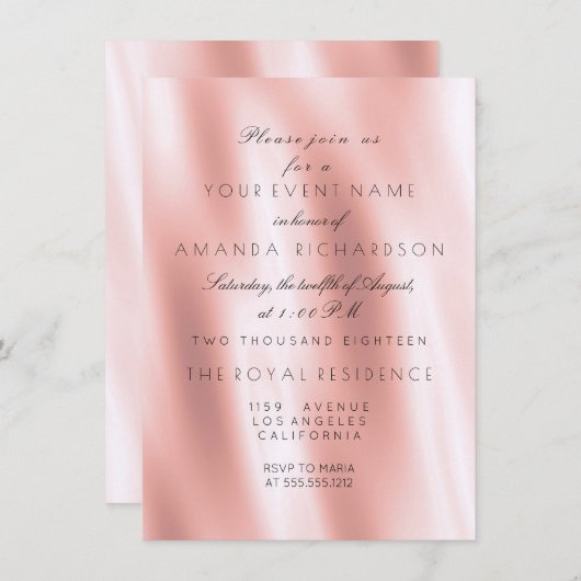 Invitation Minimalisme Rose Blush Silk Fabric Or Anniversaire (Devant / Derrière)