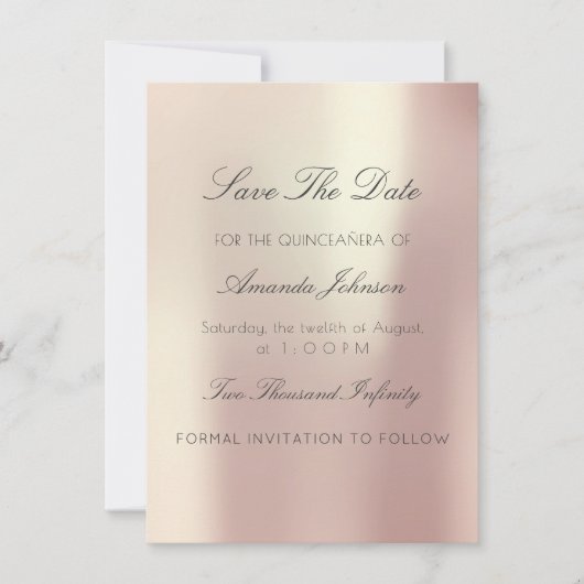 Invitation Minimalisme Rose Rose QUINCEAÑERA Enregistrer La D (Devant)
