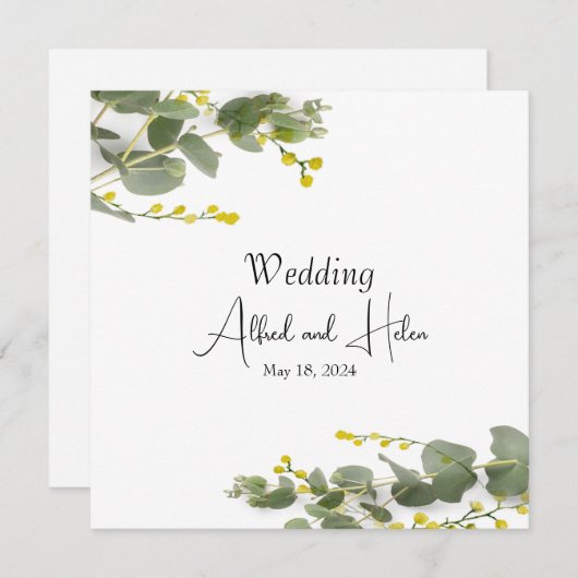 Invitation Minimalismo de flores de mimosa (Devant / Derrière)