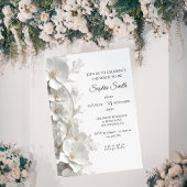 Invitation Minimalist 3D White Floral Elegant  Bridal Shower