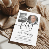 Invitation Minimalist 50th Birthday Simple Black and White