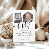 Invitation Minimalist 50th Birthday Simple Black and White