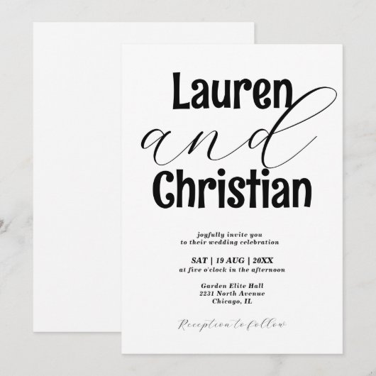 Invitation Minimalist Accented Names Wedding  (Devant / Derrière)