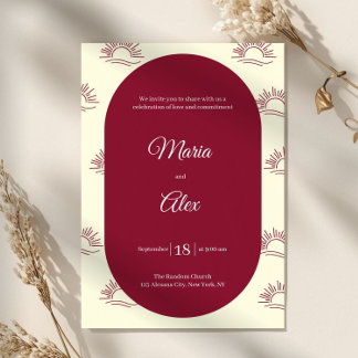 Invitation Minimalist Arch Burgundy Boho Sun Wedding
