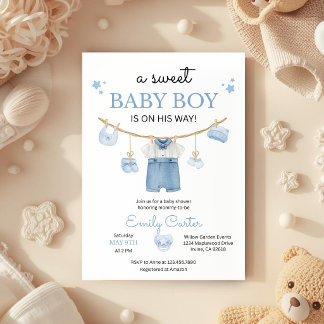 Invitation Minimalist Baby Boy Shower with Baby Clothes