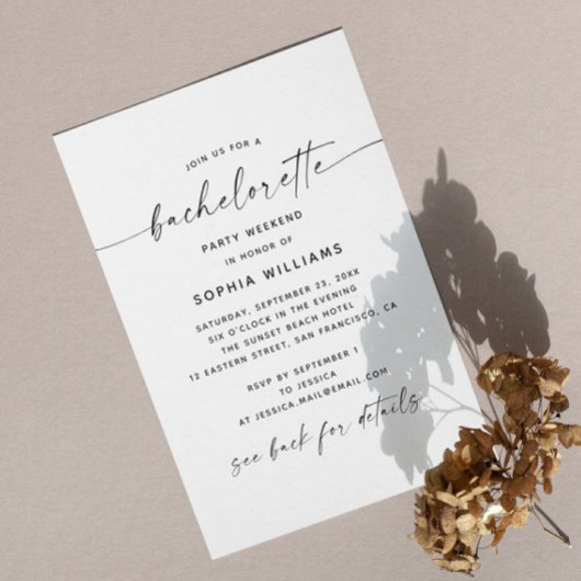 Invitation Minimalist Bachelorette Party Weekend Itinerary