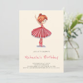 Invitation Minimalist Ballerina Pink Tutu Girl Birthday (Debout devant)