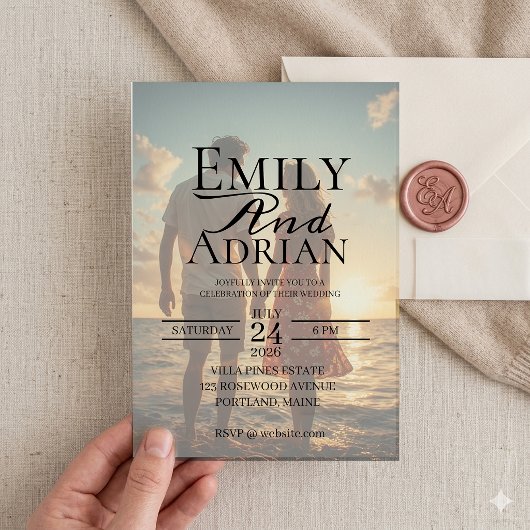 Invitation Minimalist Beach Destination Photo Wedding