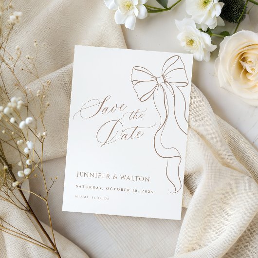 Invitation Minimalist Beige Bow Save the Date Card