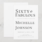 Invitation Minimalist Black 60 & Fabulous 60th Birthday Party (Devant / Derrière)