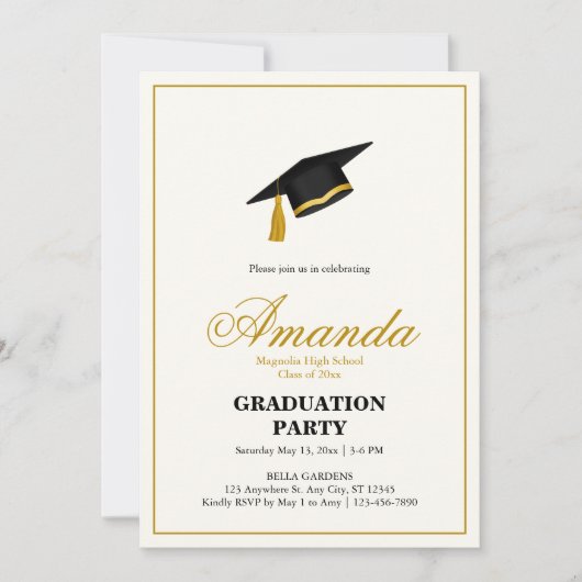 Invitation Minimalist Black and Gold Graduation Party (Devant)