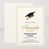 Invitation Minimalist Black and Gold Graduation Party (Devant / Derrière)