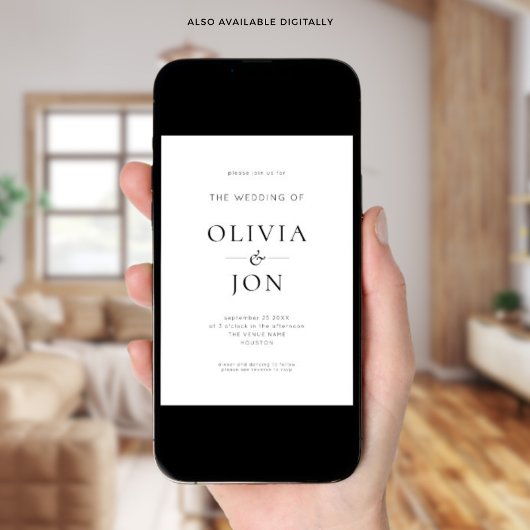 Invitation Minimalist Black and White QR Code Wedding