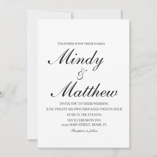 Invitation Minimalist Black and White Script Wedding (Devant)