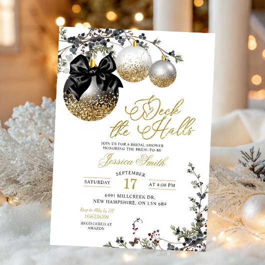 Invitation Minimalist Black Deck The Halls Bridal Shower