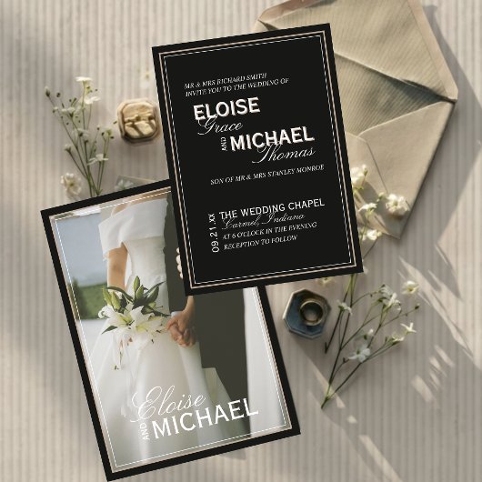 Invitation Minimalist Black Tie Formal Photo Wedding