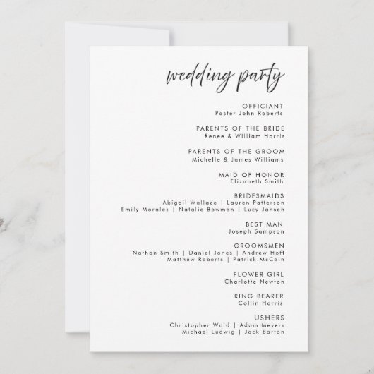 Invitation Minimalist Black Tie Wedding Ceremony Program (Devant)