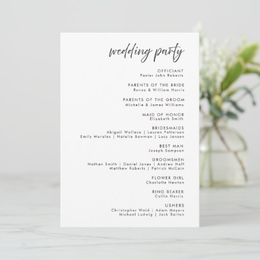 Invitation Minimalist Black Tie Wedding Ceremony Program (Debout devant)