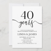 Invitation Minimalist Black White 40th Wedding Anniversary (Devant)