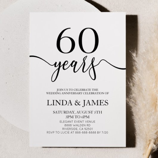 Invitation Minimalist Black White 60th Wedding Anniversary