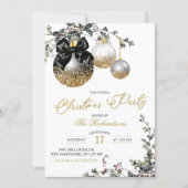 Invitation Minimalist Black White and Gold Christmas Party (Devant)