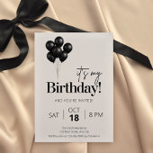 Invitation Minimalist Black & White Balloon Birthday