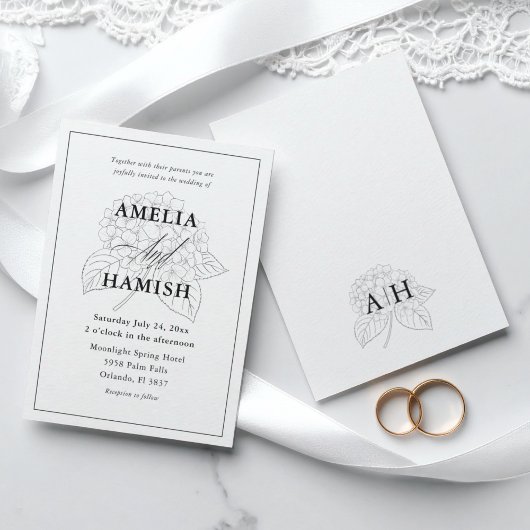 Invitation Minimalist Black & White Botanical Wedding