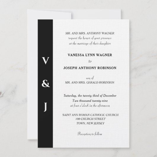 Invitation Minimalist Black White Monogram  (Devant)