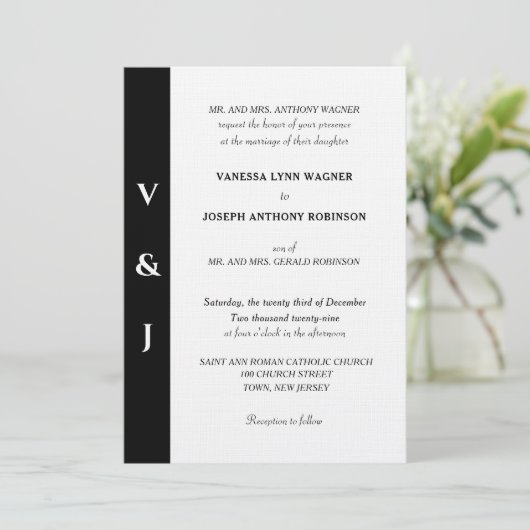 Invitation Minimalist Black White Monogram  (Debout devant)