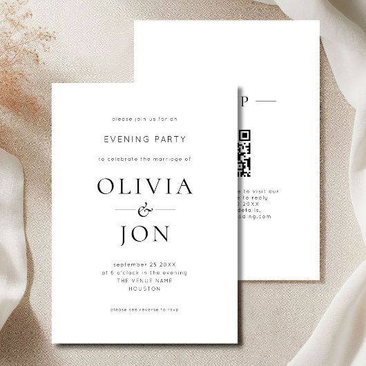 Invitation Minimalist Black White QR Code Wedding Evening