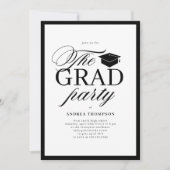 Invitation Minimalist Black White Script Grad Party Photo  (Devant)