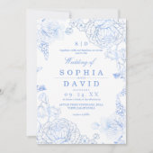 Invitation Minimalist Blue WildFlower Rustic Wedding (Devant)