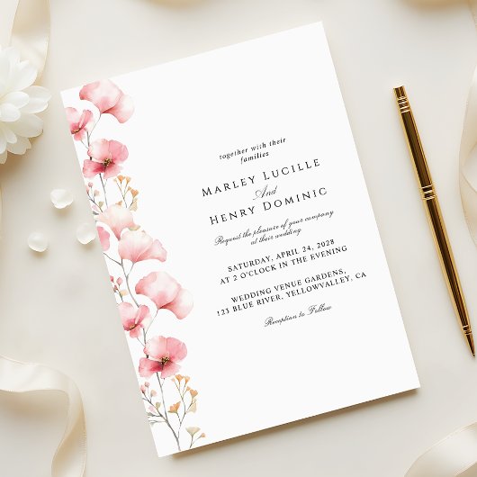 Invitation Minimalist Blush Pink Floral Spring Wedding
