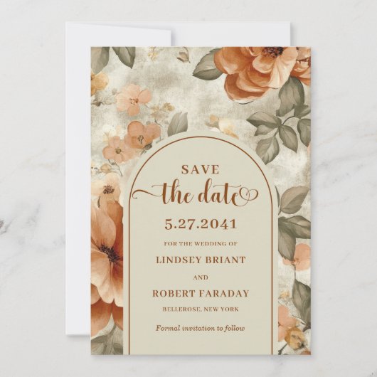 Invitation Minimalist Boho Burnt Orange Sage Save The Date (Devant)