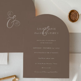 Invitation Minimalist Boho Cocoa Brown Ivory Script Wedding