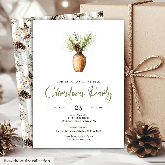 Invitation Minimalist Boho Earthy Watercolor Christmas Invite