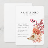 Invitation Minimalist Boho Flower Tiny Bird Baby Shower   (Devant / Derrière)