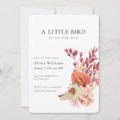 Invitation Minimalist Boho Flower Tiny Bird Baby Shower   (Devant)