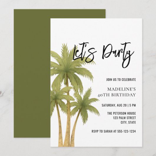 Invitation Minimalist Boho Tropical Summer Adult Birthday (Devant / Derrière)