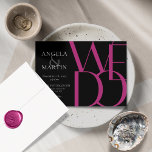 Invitation Minimalist Bold Magenta Black Wedding<br><div class="desc">The simple but bold 7" x 5" wedding invitations feature the words, "We Do, " in oversized magenta letters on a black background with a gray ampersand and light gray editable place holder text for the wedding couple's first names, date, time, venue, venue address with the message at the bottom,...</div>