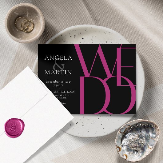 Invitation Minimalist Bold Magenta Black Wedding
